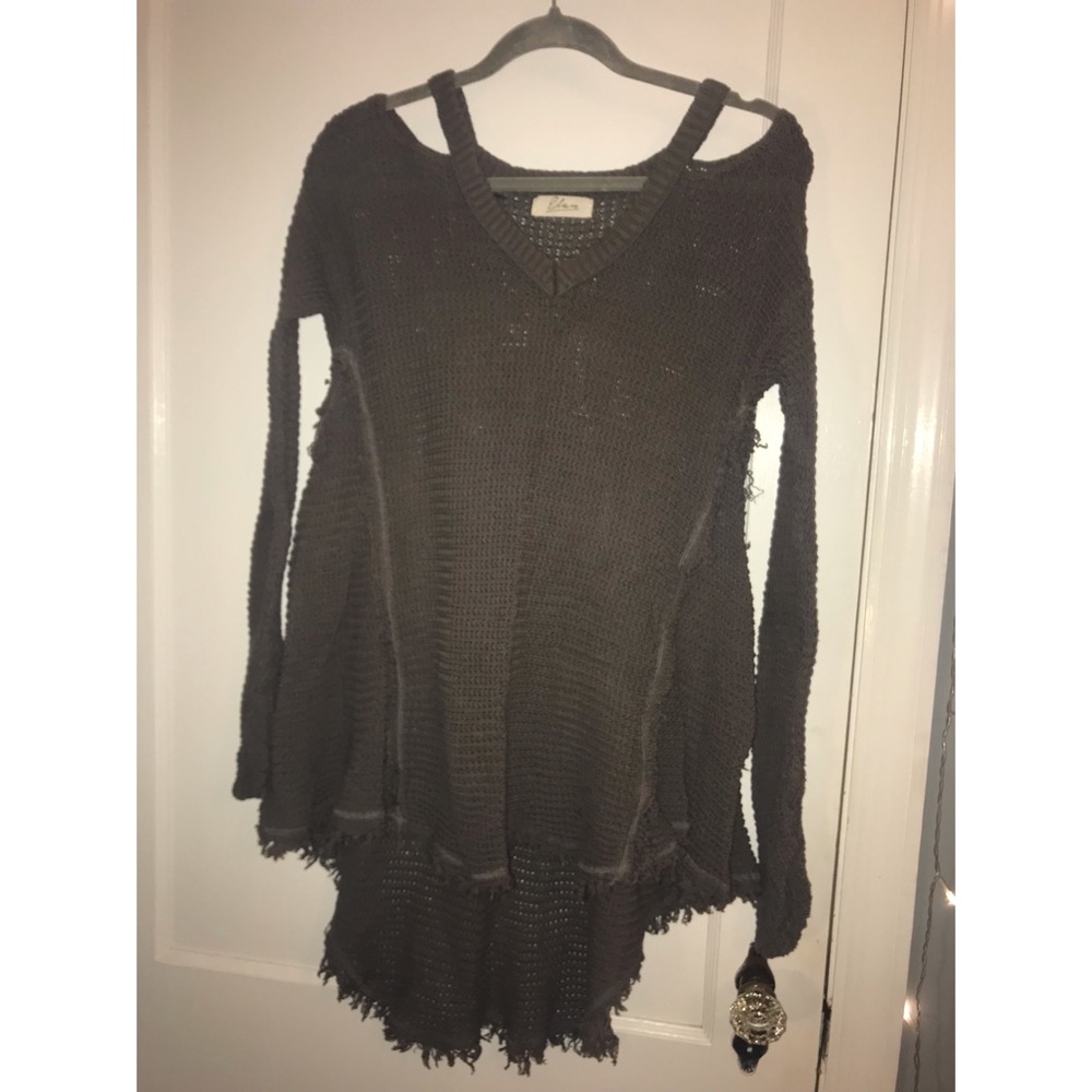 Gray Cold Shoulder Sweater